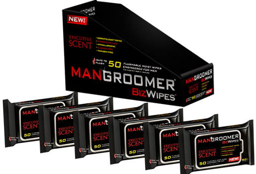 MANGROOMER Man Wipes display case with six packages
